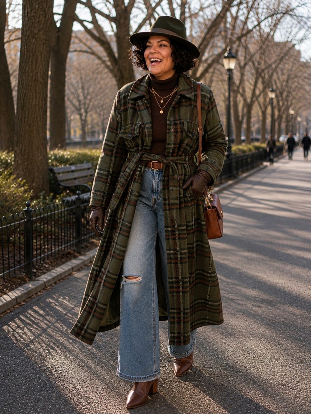 Eloquii Olive Plaid Belted Trench Coat